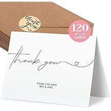 120 Heavyweight Blank Wedding Thank You Cards with Envelopes, Personalized Greetings Gratitude Letter From The New Mr and Mrs, Wedding Thank You Notes with Envelopes & Stickers 4x6 Inches 120 Pack