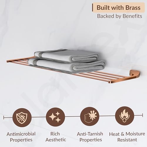 Image of Plantex Smero Pure Brass 24 inch Towel Rack for Bathroom /Towel Stand /Hanger /Towel Holder /Towel Bar /Bathroom Accessories - Smart (PVD Rose Gold)