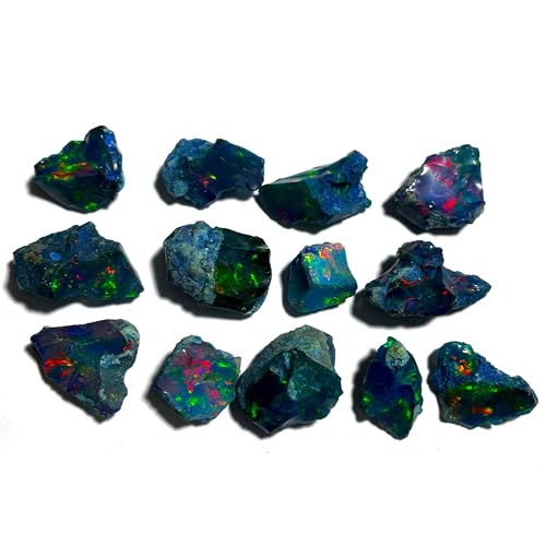 JAGUAR GEMS Black Opal Rough - AAA Quality 25 Carat Raw Ethiopian Gemstone - Welo Multi Fire 3-6 Pcs