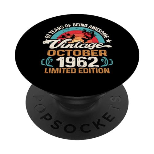 Vintage 62 cumpleaños 62 pescadores de un año nacidos en octubre 1962 PopSockets PopGrip Intercambiable
