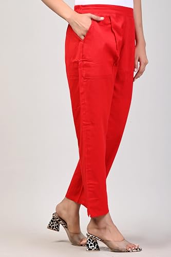 Image of Women Elastic Waist Regular Fit Casual Cotton Trouser Pants