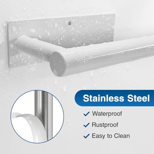 Image of Paper Towel Holder - Self-Adhesive or Drilling, White, Wall Mounted, SUS304 Stainless Steel Kitchen Roll Dispenser Under Cabinet