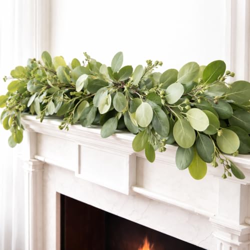 5.9ft Eucalyptus Garland with Seeded Leaves & Berries | Realistic
