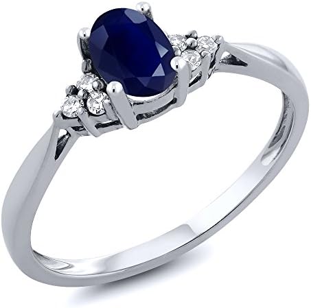 Gem Stone King 14K White Gold Blue Sapphire and White Diamond Engagement Ring For Women (0.61 Cttw, Gemstone Birthstone, Available 5,6,7,8,9) (Size 7)