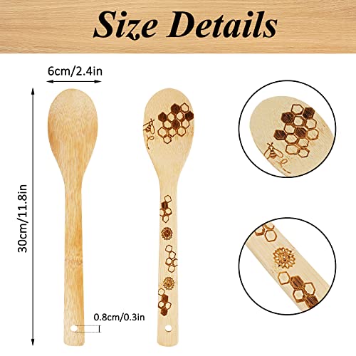 Whaline 7Pcs Bee Theme Wooden Spoons Set Bee Sunflower Honeycomb Wooden Spoons Summer Natural Burned Cooking Utensil Spoon Engraved Laser Scoops For Bee Party Decoration Home Kitchen Supplies #TOP1