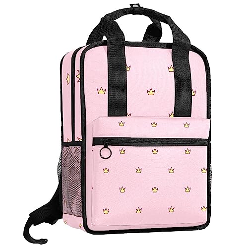 Sac à dos garçon rose couronne idéal pour la rentrée scolaire et les sorties au parc