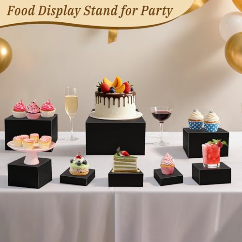 8Pcs Buffet Risers, Large Food Risers for Buffet Table, Acrylic Cube Boxes Display Nesting Risers with Hollow Bottoms, Dessert Cake Display Stand Riser Set for Party Jewelry Collectibles Black (3",4",5",6",7",8",9",10") by Youjoitim - Image 4