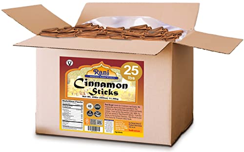 Rani Cinnamon Sticks 400Oz (25Lbs) 11.63Kg ~ 1406-1875 Sticks 3 Inches In Length Cassia Round ~ All Natural | Vegan | No Colors | Gluten Friendly | Non-Gmo #TOP1