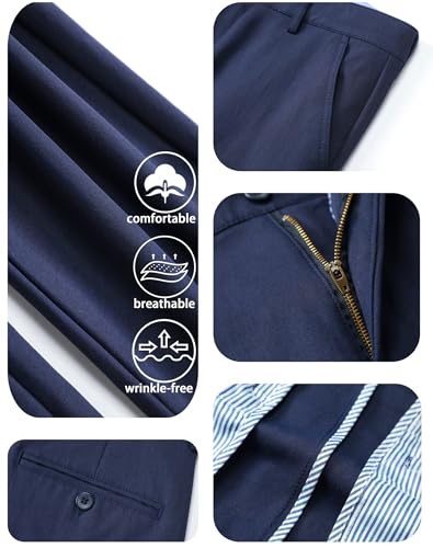 ESSYSHE Men’s Slim Fit Flat Front Dress Pants Wrinkle Free Khaki Casual Pants 8252Grey D30x32