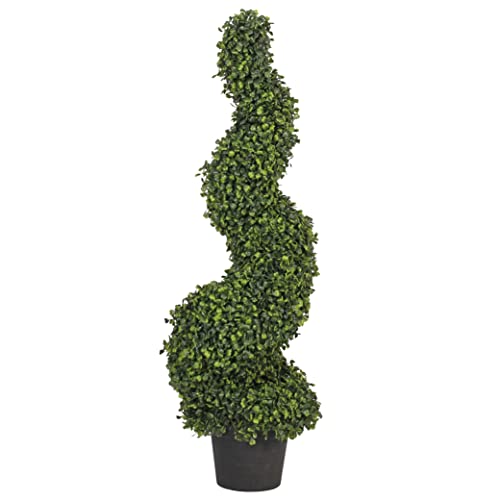 Blooming Artificial Outdoor Plant, UV and Water Resistant, Faux Decorative Tree with Pot, Easy Care, Perfect for Gardens and Patios (Boxwood Spiral) (Green) (90cm)
