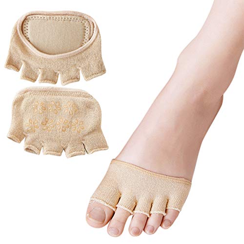 OZZEG 2 Pairs Toe Topper Socks No Show for Women Forefoot Pad Toe Liner Covers Not-Slip for High Heels Flats Sandal