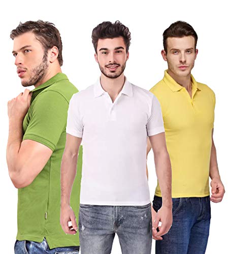 Image of KEOTI Poly Cotton(Mattey) Collar Neck Half Sleeves Tshirt for Men & Boys (Pack of 3), Plain-Regular Fit, Casual Wear, Polo Tees for Daily Use Stylish Comfortable Men's T-Shirt