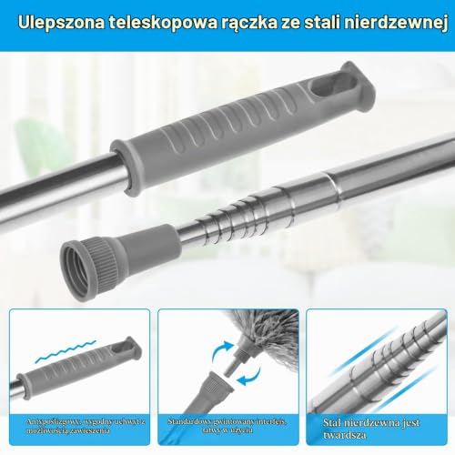 Vicloon Miotełka do kurzu z mikrofibry, 7 sztuk, giętki mop do usuwania kurzu, drążek teleskopowy ze stali nierdzewnej i mini szczotka do czyszczenia okien, miotełka z mikrofibry o długości do 242 cm