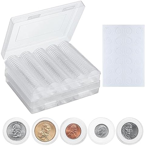 MUQING 240 PCS 30mm Plastic Coin Capsule Holder, 5 Sizes Protect Gasket Coin Case for Collectors, Round Coin Collecting Supplies with Storage Box Cover