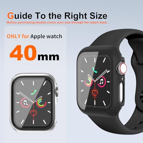 Image of 2 Pack Case for Apple Watch Series SE2 SE 6 5 4 40mm, Built-in Screen Protector [Touch Sensitive] Slim Guard Bumper Full Coverage Hard PC Protective Cover for iWatch S6 /S5 /S4 /SE 40mm, Black+Clear