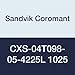 Sandvik Coromant CXS-04T098-05-4225L 1025 Carbide Insert with a Locating Pin for Exact Location in the Holder Reduces Indexing Time and Guarantees Being on Center, CXS-xxT098..R/L Tool Style, 0.002" Radius (Pack of 1)