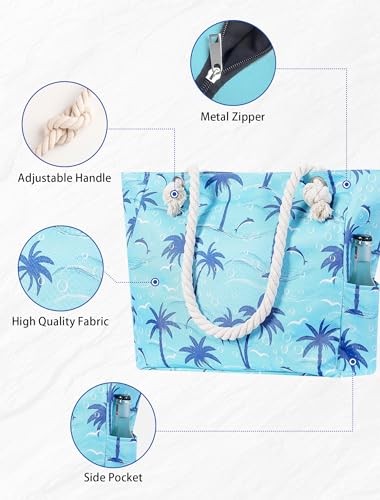 TESALATE Large Canvas Beach Tote Bag with Zipper Waterproof for Women Swim Travel Swim Pool Shopping Cruise Essentials Gifts4
