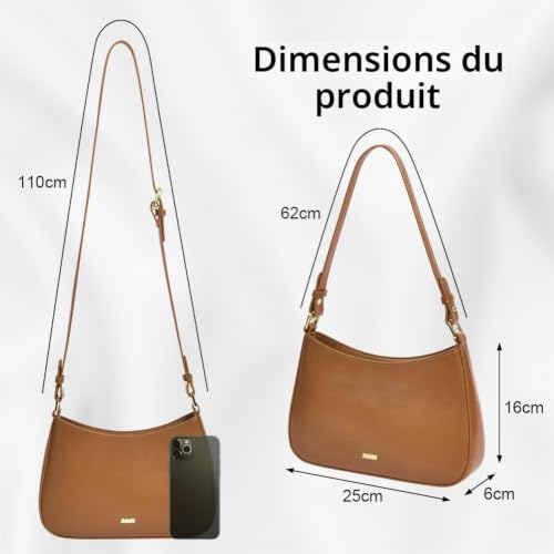 Aucuu Sac Porté épaule en Cuir Véritable pour Femme, Sacs à Main à Bandoulière Tendance avec 2 bandoulières, Sac à Main Décontracté, Sacs Fourre-tout Rétro Décontracté pour Shopping, Travail, Voyages – vue 5