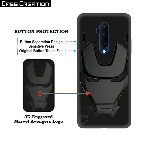 Image of COVERLY Official 3D Touch Feel Trending Avengers Logo Mask Soft Rugged Grip Silicone Iron Man Super Power Cartoon Movie Engraved Silicone Matte Back Cover for Oneplus 7T Pro -Black