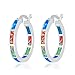 CiNily Created Blue Pink White Fire Opal Women Jewelry Gemstone Rhodium Plated Hoop Earrings 7/8"