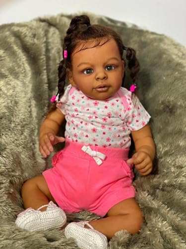 Muñeca Reborn Bebé Negra 23 Pulgadas Cuerpo Suave Realista miniatura 3