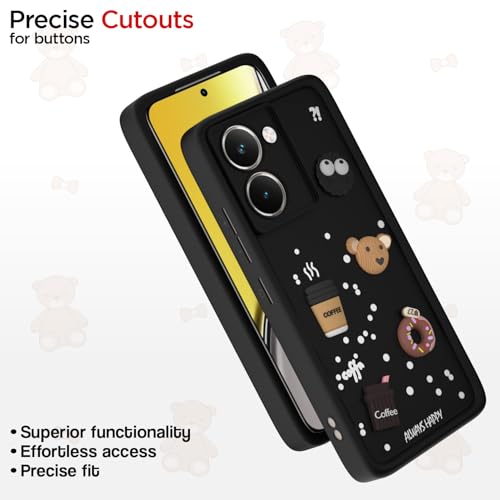 Image of Outlouders Back Cover for Realme P3 Ultra 5G | 3D Cartoon Bear Cute Fun Silicone Full Body Protection Bumper Case (Black)