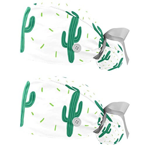 Chapeaux de travail motif cactus JDEZ lot de 2 casquettes bouffantes