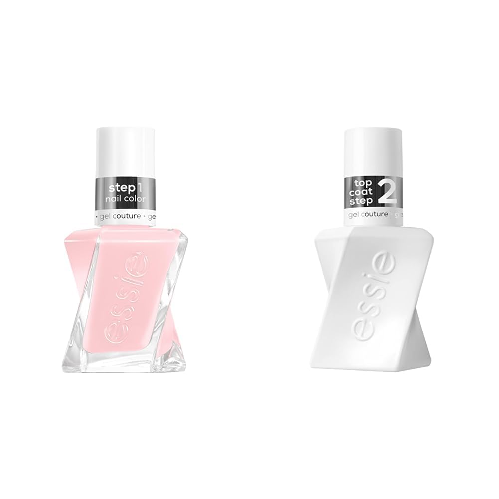 essie Gel Couture Longwear Nail Polish Kit, Sheer Pink Nail Polish, Sheer Fantasy + Top Coat, Vegan, 0.46 fl oz each