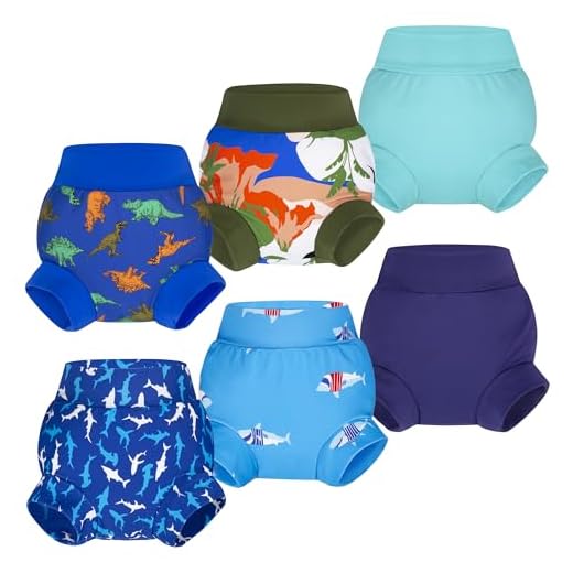 BIG ELEPHANT 6Pcs Baby Swim Diaper, Waterproof Reusable Swimming Diapers for Boys, Soft Washable Swim Wear, 6-12 Months
