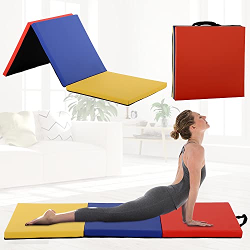 Gymnastics Mat For Kids Adults, Folding Extra Thick Tumbling Mats With Carrying Handle, 6’X2’ Anti-Tear Lightweight Exercise Mat, Indoor/Outdoor Aerobics Stretching Gym Mats Equipment For Home #TOP4