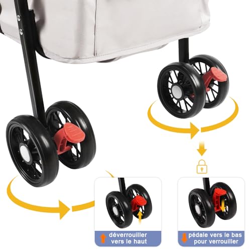 Homewell 2in1 Hundewagen, Hundebuggy mit 2 Getränkehaltern, Hundebox Transporttasche Faltbar klappbar, mit Feststellbremse, Jogger Buggy für Haustiere, 50 * 70 * 99cm (Grau)