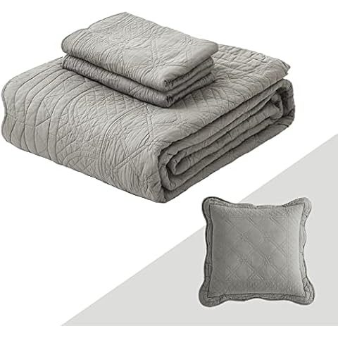 CHIXIN Oversized Cotton Bedspread King Size - 4 Piece, Grey (Bedspread with 2 Pillow Shams + 1 Square Pillow) Cover