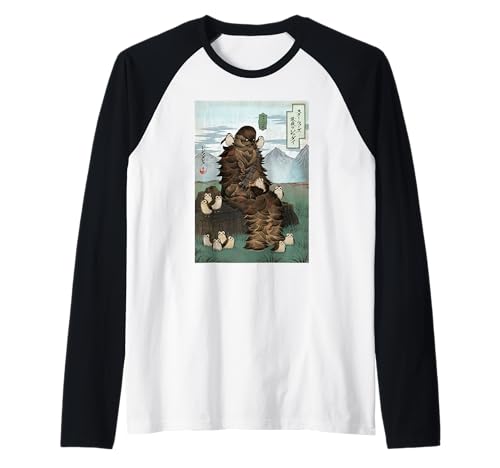 Star Wars Chewbacca and Porgs Japan Ukiyo-e Art Style Raglan Baseball Tee