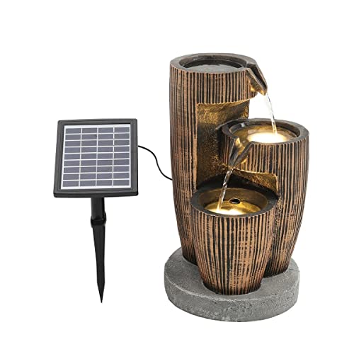 LQSSA Fuente de Agua para jardín al Aire Libre Fuente de Bomba de Cascada Solar Fuente de Agua de Barril en Cascada al Aire Libre y luz LED Fuentes de cascadas de pie para Patio de casa Decoration