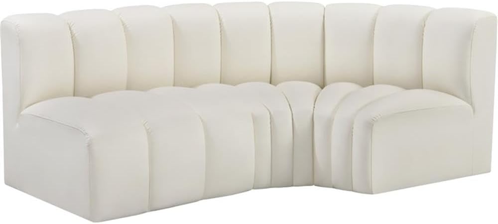 BOWERY HILL Contemporary Cream Vegan Leather Modular Sectional, 3-Piece Sofa Set, 84" W x 39" D x 30" H, Deep Channel Tufting, Attachment Latch, Living Room Seating