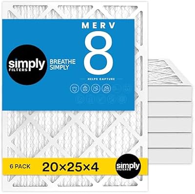 Simply 20x25x4 Air Filter, MERV 8, 6 Pack, Furnace Air Filter for HVAC (Actual Size:19.5"x24.5"x3.63") DUST, Pet, & Allergy Control