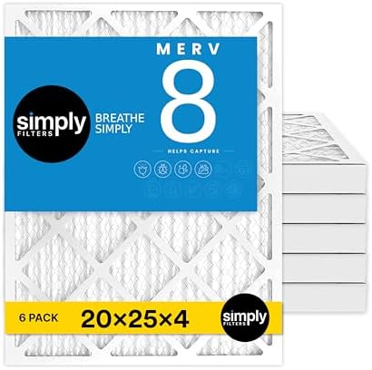 Simply 20x25x4 Air Filter, MERV 8, 6 Pack, Furnace Air Filter for HVAC (Actual Size:19.5"x24.5"x3.63") DUST, Pet, & Allergy Control