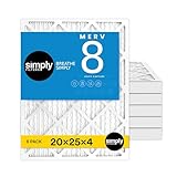 Simply 20x25x4 Air Filter, MERV 8, 6 Pack, Furnace Air Filter for HVAC (Actual Size:19.5'x24.5'x3.63') DUST, Pet, & Allergy Control