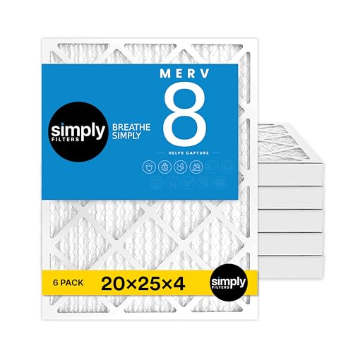 Simply 20x25x4 Air Filter, MERV 8, 6 Pack, Furnace Air Filter for HVAC (Actual Size:19.5'x24.5'x3.63') DUST, Pet, & Allergy Control