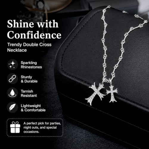 Image of Gothic Jewellery Cross Chain for Men, Double Cross Necklace