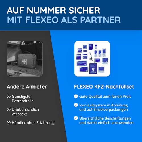 FLEXEO KFZ Nachfüllset DIN 13164 | apteczka samochodowa | zestaw pierwszej pomocy samochodowej | apteczka motocyklowa | zestaw pierwszej pomocy samochodowej | czarny| torba pierwszej pomocy