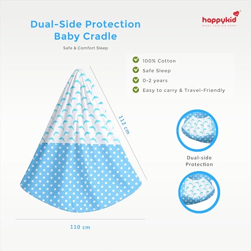 Image of Happykid Cotton Cradle for Baby Swing for Newborns, Foldable Window Hanger with Sliding Lock, Hanger Spring, Mosquito Net & Mattress with Insert Pocket, Jhoola, Thottil, Joli, Jokali, Onjal (Blue)