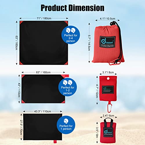 Odoland Beach Blanket Picnic Blanket, 43.3" X 27.5" Sandproof Waterproof Outdoor Pocket Blanket With Portable Bag, Foldable Lightweight Sand Free Beach Mat For 1 People Hiking, Camping, Travel, Red #TOP1
