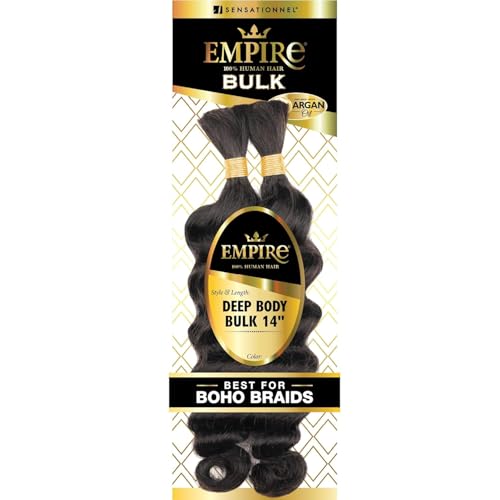 Sensationnel Empire Bulk Braiding – Deep Body Human Hair Braids for Knotless Boho Box or Curly Loosewave Styles - 1 pack (14 inch, S4/30/613)