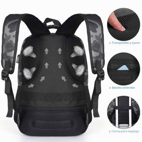 Miniatura 5 de Yamtion - Mochila Para Ordenador Portátil De 15,6 Pulgadas, Para Hombre Y Mujer, Con Puerto De Carga Usb Para Universidad De Negocios 35 L 15,6 Pulgadas, B6-Camuflaje Negro