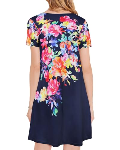 Image of Womens Summer Dresses Beach Casual Loose Tshirt Floral Short Sleeve Flowy Pockets Sundresses 2026