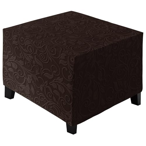 RTSFKFS Funda Taburete Cuadrado Color Sólido Jacquard Elástico Funda de Reposapiés de Sofá, Funda para Otomana Extraíble Lavable Protector de Puff con Parte Inferior Elástica(Chocolate,Large 2Pcs)