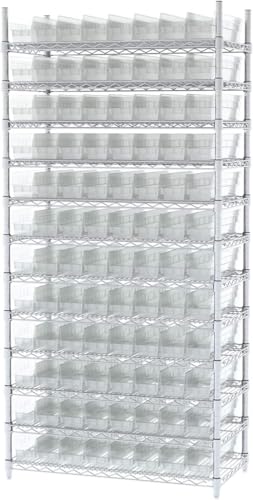 Image of Akro-Mils 30128 Plastic Shelf Bins, Heavy Duty Storage Bins for Garage, Closet, and Drawer Organization, 457 x 102 x 102 Mm, Clear, 12 Count