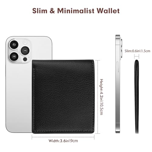 Slim Genuine Leather Wallet for Men Bifold Design with ID Clear Window and 6 Credit Card Slots Minimalist Handmade Card Holder (Black)2