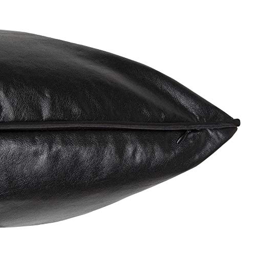Pillowerus Faux Artificial Leather Black 24"X24" Pillowcase Pillow Cover Sham Slipcover Modern Fashionable Decorative Throw Square With Satin Piping For Home, Office, Couch, Sofa, Porch #TOP2